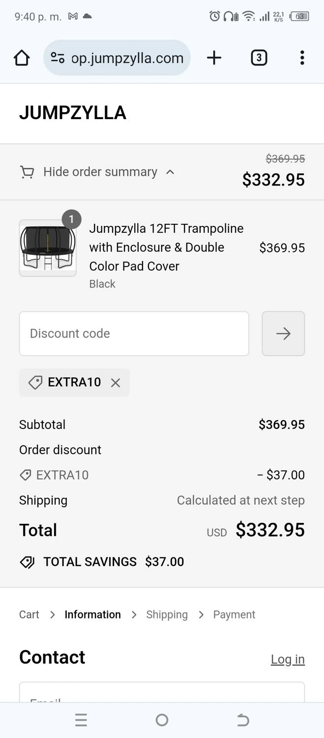 Jumpzylla checkout page showing Jumpzylla discount code box | Screenshot taken by SimplyCodes community member on Apr 12, 2024