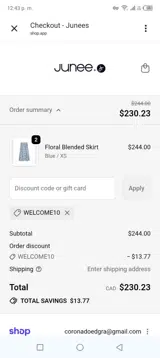 Junees coupon verification screenshot