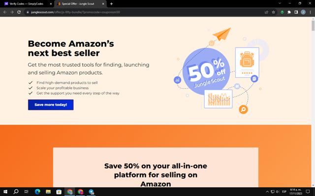 Jungle Scout checkout page showing Jungle Scout discount code box | Screenshot taken by SimplyCodes community member on Nov 17, 2023