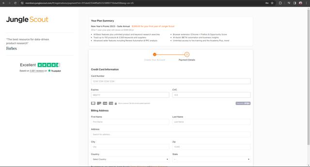 Jungle Scout checkout page showing Jungle Scout discount code box | Screenshot taken by SimplyCodes community member on Jan 6, 2024