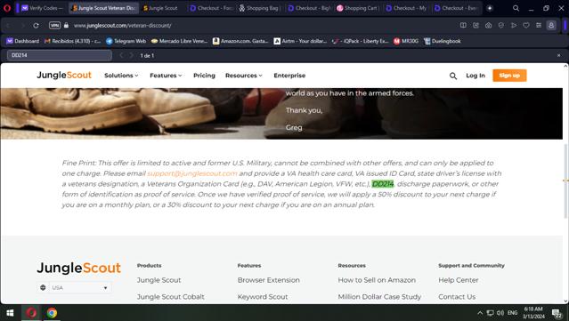 Jungle Scout checkout page showing Jungle Scout discount code box | Screenshot taken by SimplyCodes community member on Mar 13, 2024