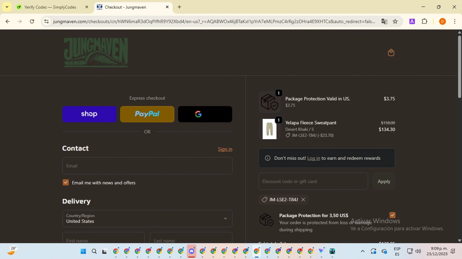 Jungmaven discount code screenshot showing code JM-LSE2-T84J applied at Jungmaven checkout page. Uploaded by SimplyCodes community member SavingsMaverick3203 on Dec 24, 2025