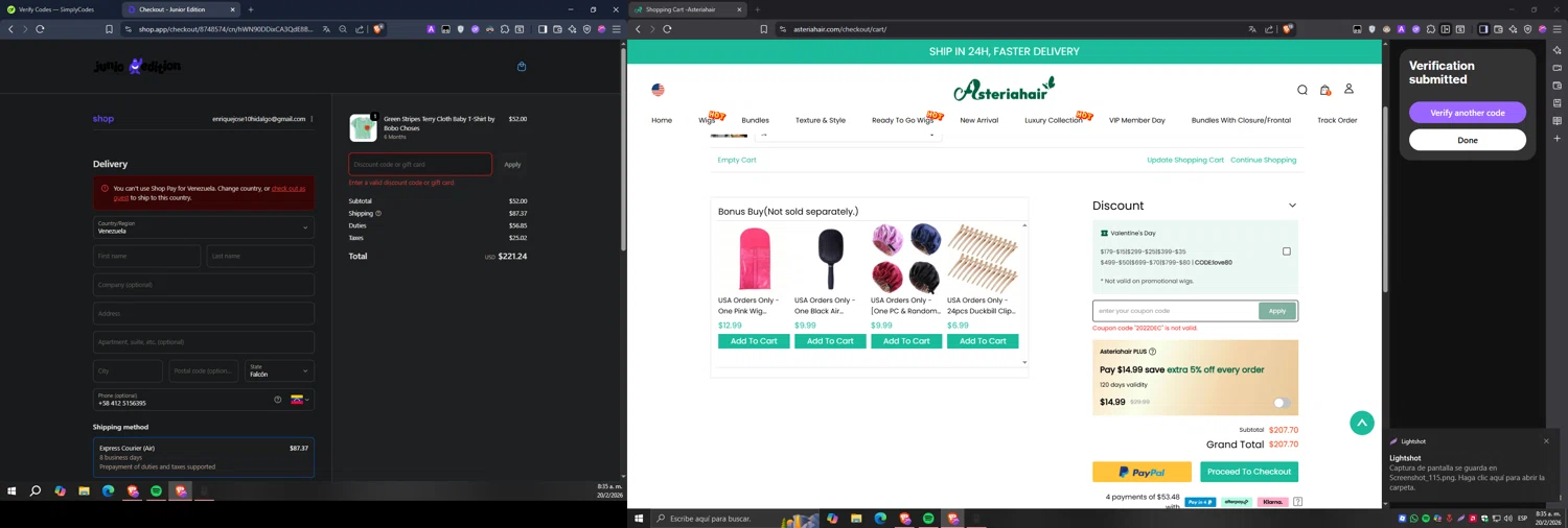 Junior Edition promo code screenshot showing code EXTRA10 applied at Junior Edition checkout page. Uploaded by SimplyCodes community member Carlos54 on Feb 20, 2026