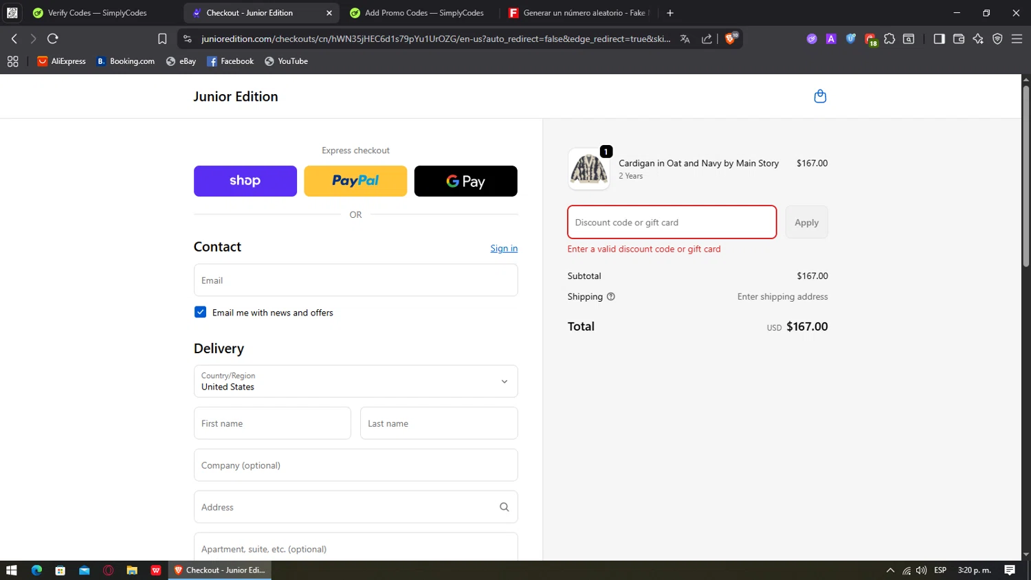 Junior Edition promo code screenshot showing code WINTERCOAT20 applied at Junior Edition checkout page. Uploaded by SimplyCodes community member Jotave on Sep 17, 2025