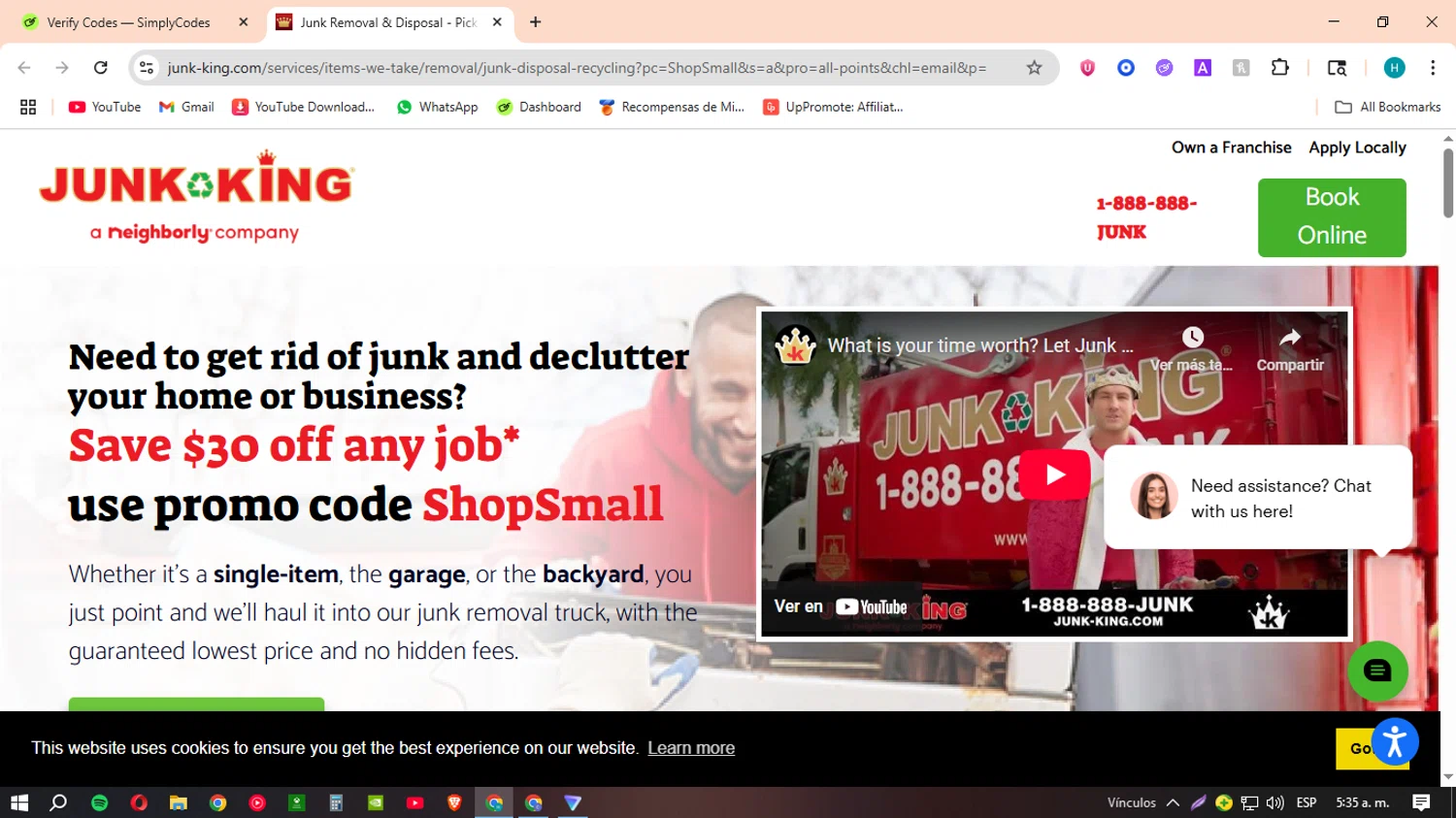 Junk King promo code screenshot showing code ShopSmall applied at Junk King checkout page. Uploaded by SimplyCodes community member MACHINEv1 on Jun 28, 2025