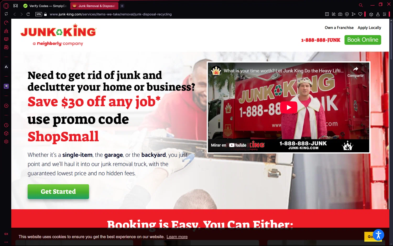 Junk King checkout page showing Junk King promo code box | Screenshot taken by SimplyCodes community member on Apr 7, 2025