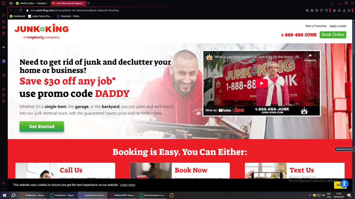 Junk King promo code screenshot showing code DADDY applied at Junk King checkout page. Uploaded by SimplyCodes community member SwiftVoyager5067 on Mar 10, 2025