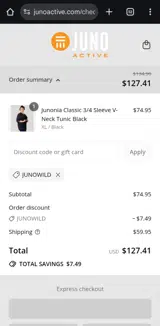 JUNOWILD coupon verification screenshot