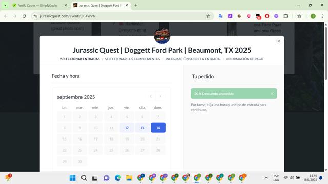 Jurassic Quest checkout page showing Jurassic Quest promo code box | Screenshot taken by SimplyCodes community member on Sep 8, 2025