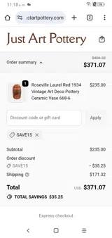 Just Art Pottery coupon verification screenshot