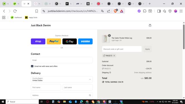 Just Black Denim checkout page showing Just Black Denim coupon code box | Screenshot taken by SimplyCodes community member on Sep 12, 2025