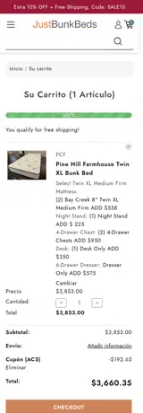 Just Bunk Beds coupon verification screenshot