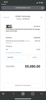 Just Bunk Beds coupon verification screenshot