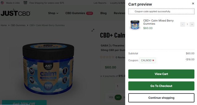 Just CBD checkout page showing Just CBD coupon code box | Screenshot taken by SimplyCodes community member on Sep 6, 2025