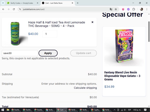 Just Delta checkout page showing Just Delta coupon code box | Screenshot taken by SimplyCodes community member on Jun 17, 2025