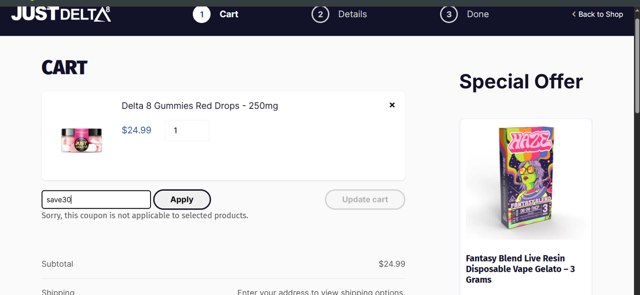 Just Delta checkout page showing Just Delta coupon code box | Screenshot taken by SimplyCodes community member on Jun 10, 2025
