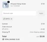 OFF15 coupon verification screenshot