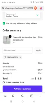 WELCOME50% coupon verification screenshot