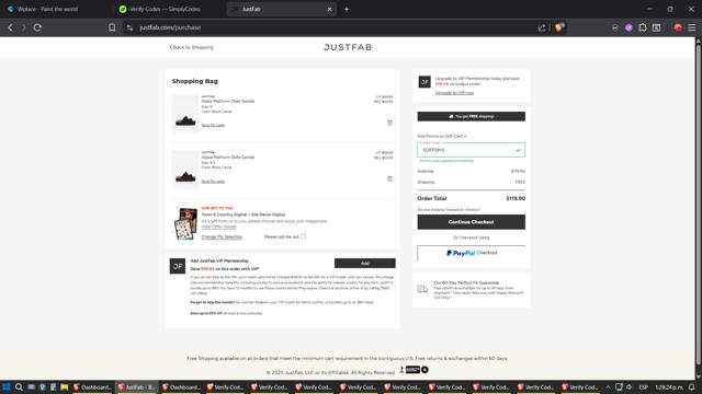 JustFab checkout page showing JustFab promo code box | Screenshot taken by SimplyCodes community member on Aug 26, 2025