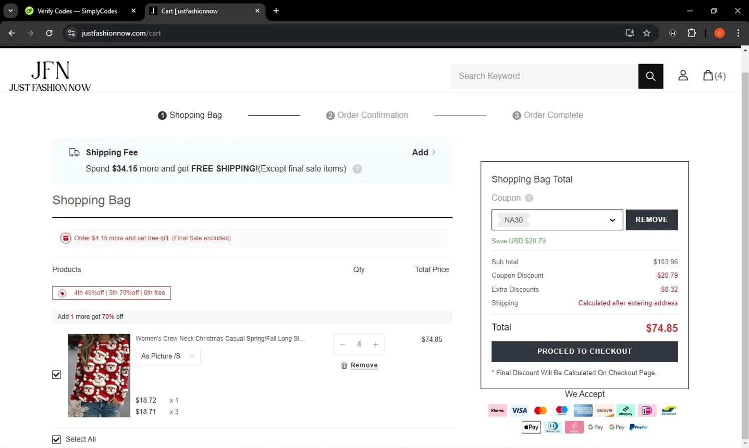 where to use JUST FASHION NOW promo code box