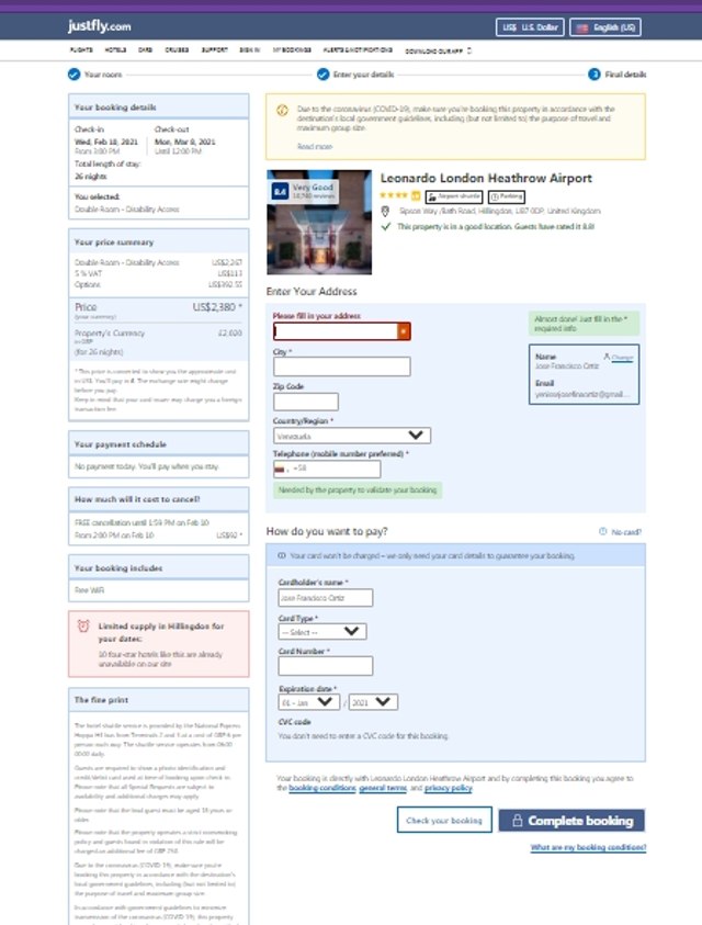 Justfly.com checkout page showing Justfly.com promo code box | Screenshot taken by SimplyCodes community member on Feb 8, 2021