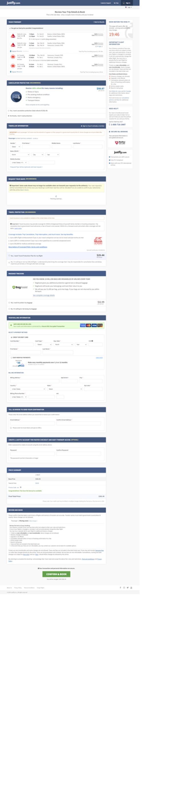 Justfly.com checkout page showing Justfly.com promo code box | Screenshot taken by SimplyCodes community member on Feb 3, 2024