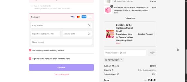 Just Ingredients checkout page showing Just Ingredients coupon code box | Screenshot taken by SimplyCodes community member on Sep 11, 2025