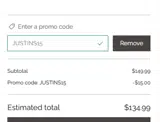 JUSTINS15 coupon verification screenshot