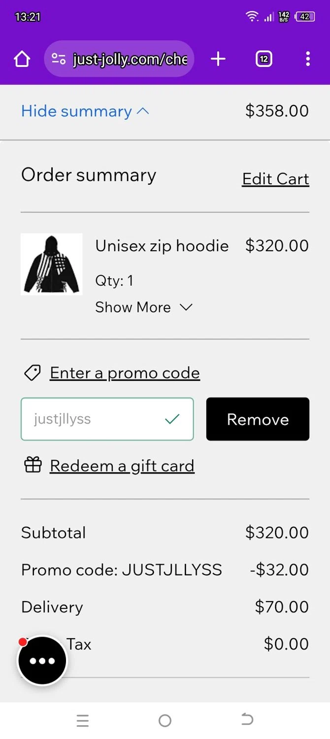 JUST JOLLY promo code screenshot showing code justjllyss applied at JUST JOLLY checkout page. Uploaded by SimplyCodes community member ElToro on Oct 22, 2025