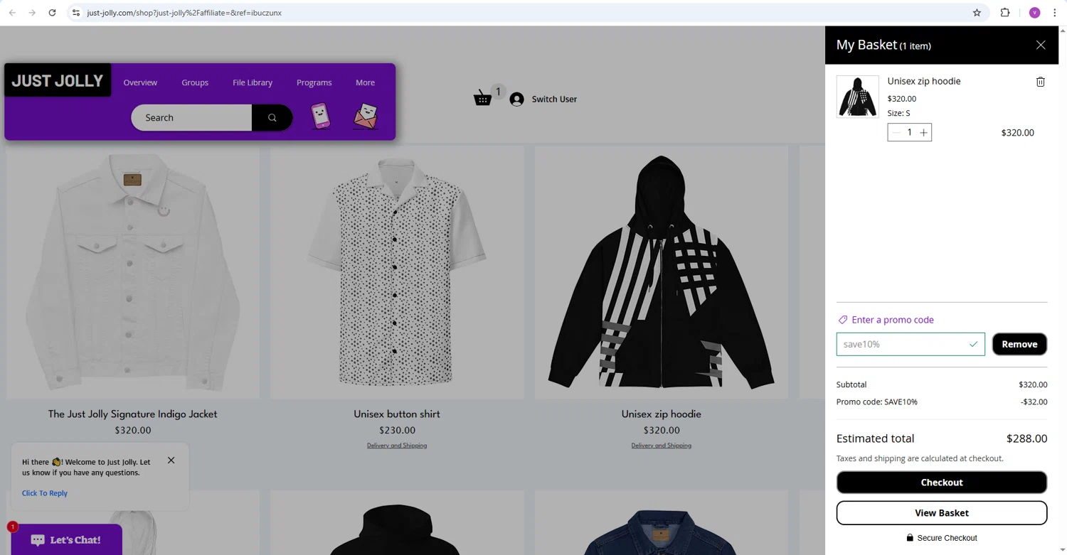 JUST JOLLY checkout page showing JUST JOLLY promo code box | Screenshot taken by SimplyCodes community member on Jan 30, 2026