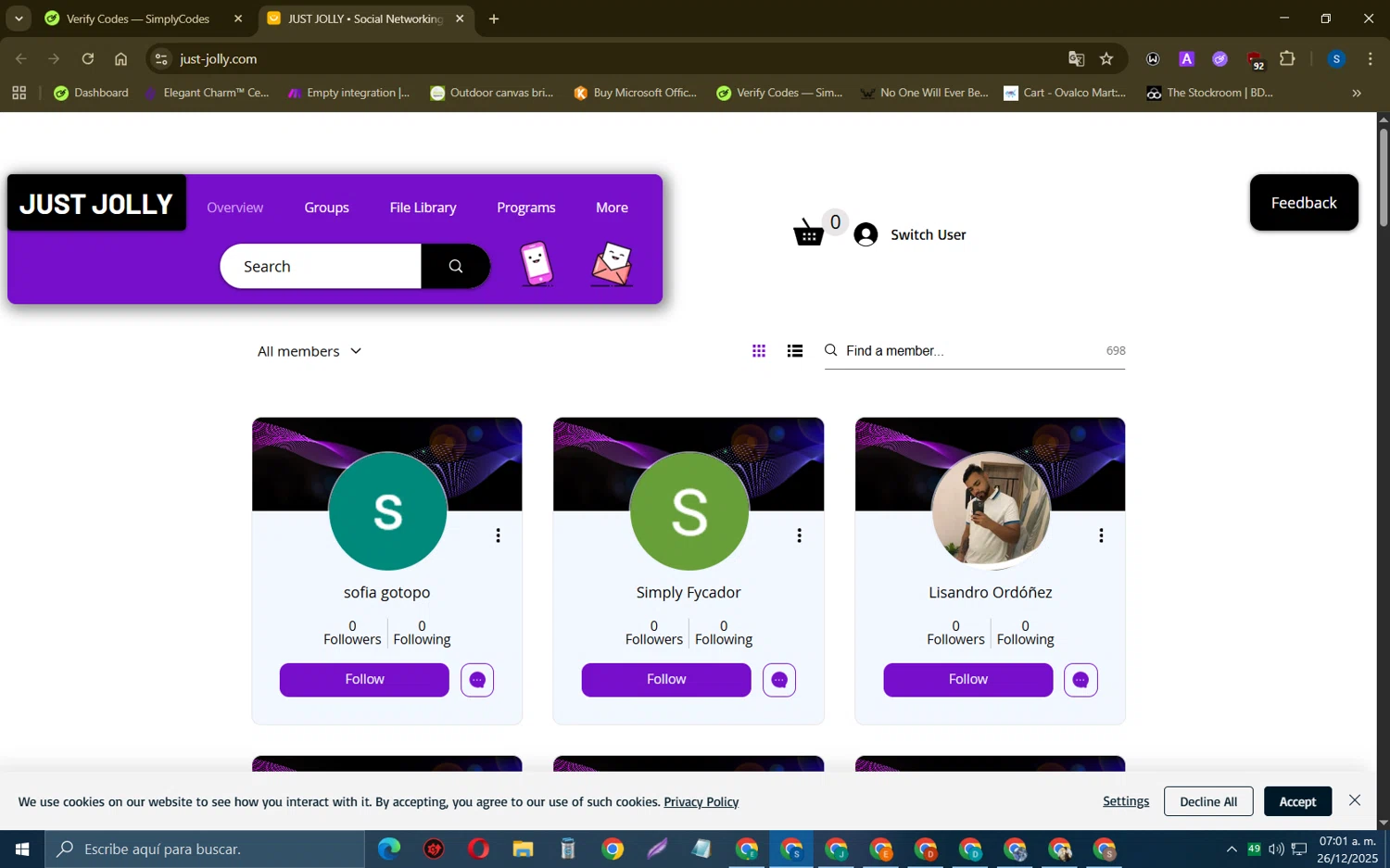 JUST JOLLY promo code screenshot showing code 10%WELCOME applied at JUST JOLLY checkout page. Uploaded by SimplyCodes community member CleverOwl2485 on Dec 26, 2025