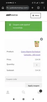 Just Kratom coupon verification screenshot