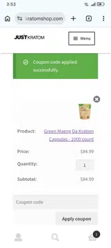 Just Kratom coupon verification screenshot