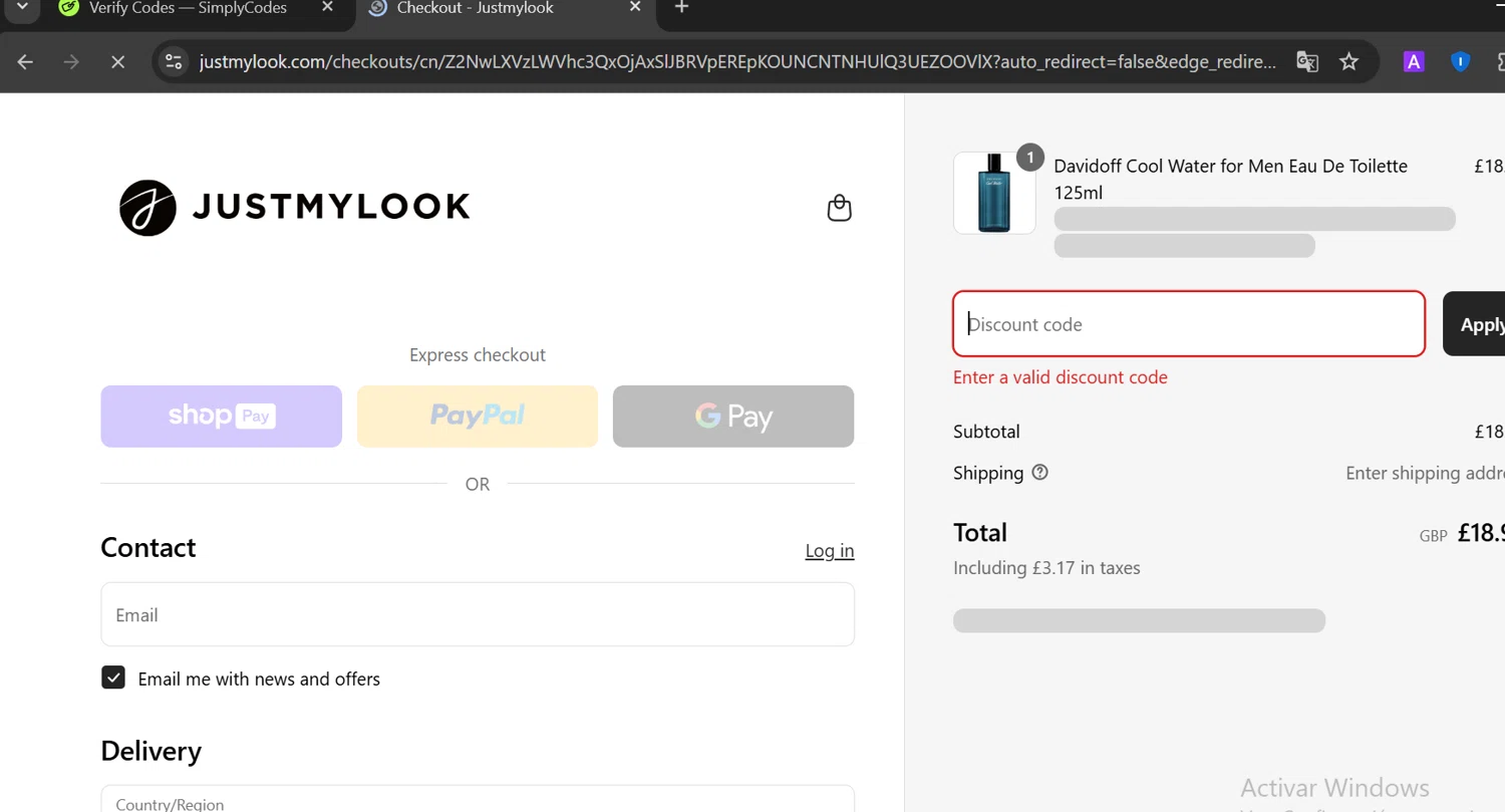 Justmylook promo code screenshot showing code FRAGRANCE5 applied at Justmylook checkout page. Uploaded by SimplyCodes community member CoinOwl5103 on Apr 8, 2025