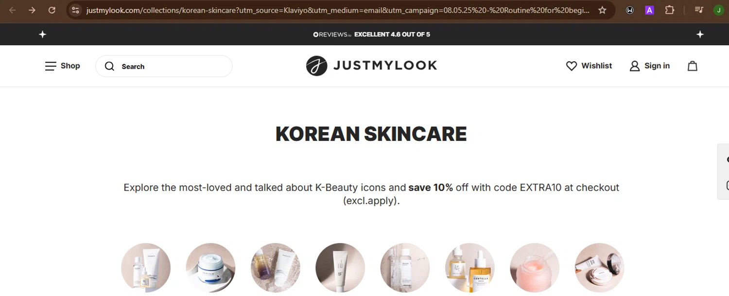 Justmylook promo code screenshot showing code EXTRA10 applied at Justmylook checkout page. Uploaded by SimplyCodes community member SnoopDogg on May 16, 2025