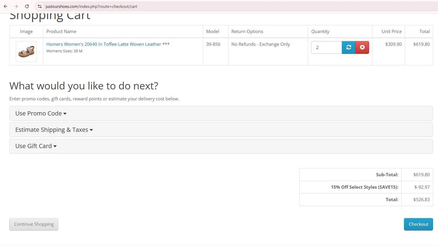 Just Our Shoes promo code screenshot showing code SAVE15 applied at Just Our Shoes checkout page. Uploaded by SimplyCodes community member stygian1 on Aug 12, 2025