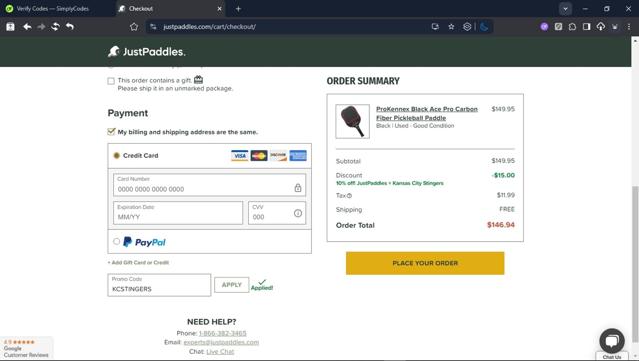 JustPaddles checkout page showing JustPaddles promo code box | Screenshot taken by SimplyCodes community member on Aug 25, 2025