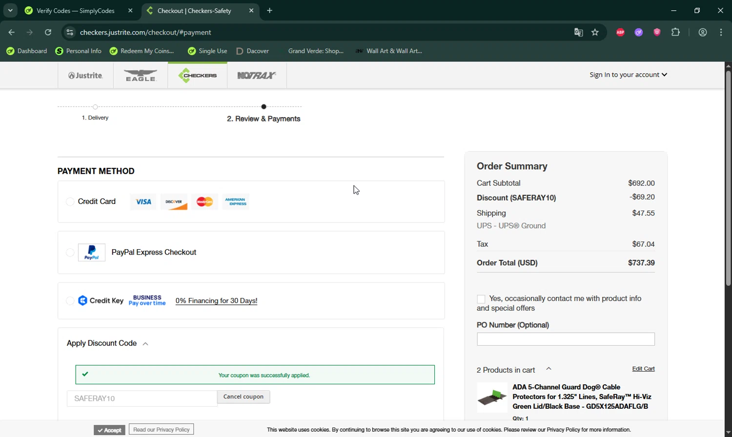 JustRite checkout page showing JustRite promo code box | Screenshot taken by SimplyCodes community member on Jul 4, 2025