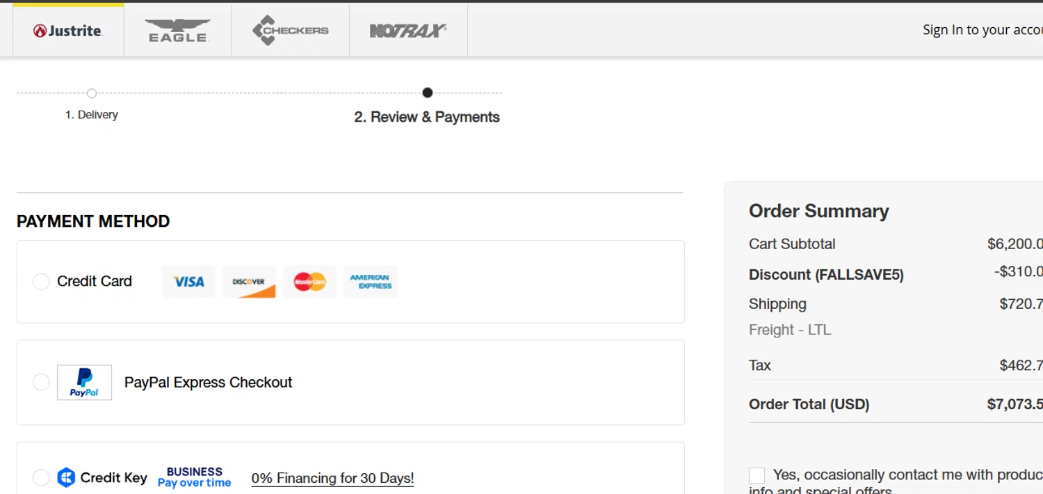 JustRite promo code screenshot showing code FALLSAVE5 applied at JustRite checkout page. Uploaded by SimplyCodes community member ashe1986 on Jun 2, 2025