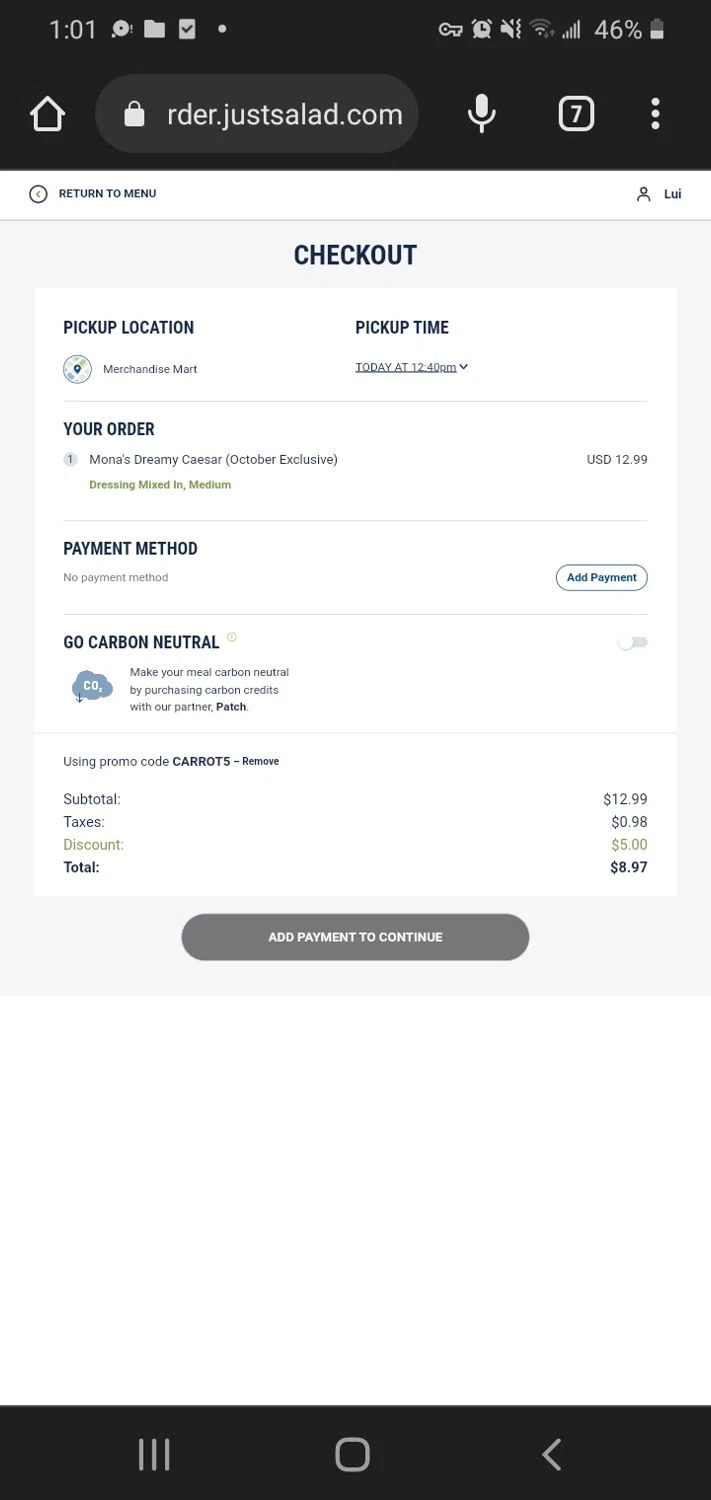 where to use Just Salad promo code box