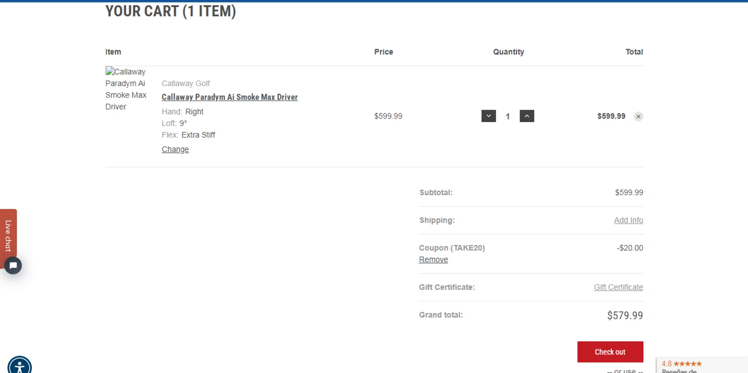 Just Say Golf checkout page showing Just Say Golf promo code box | Screenshot taken by SimplyCodes community member on Jul 17, 2024