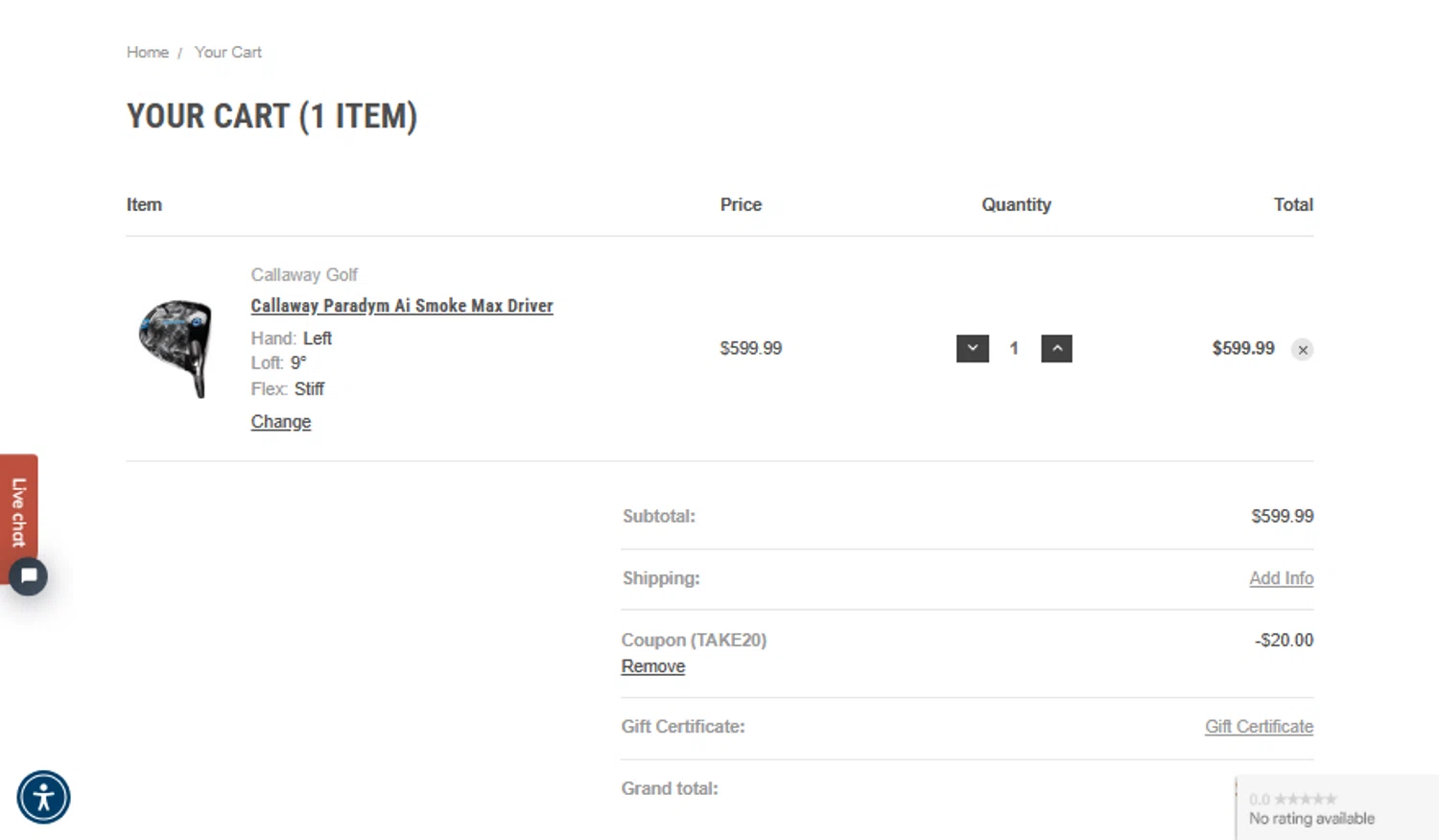 Just Say Golf checkout page showing Just Say Golf promo code box | Screenshot taken by SimplyCodes community member on Apr 1, 2024