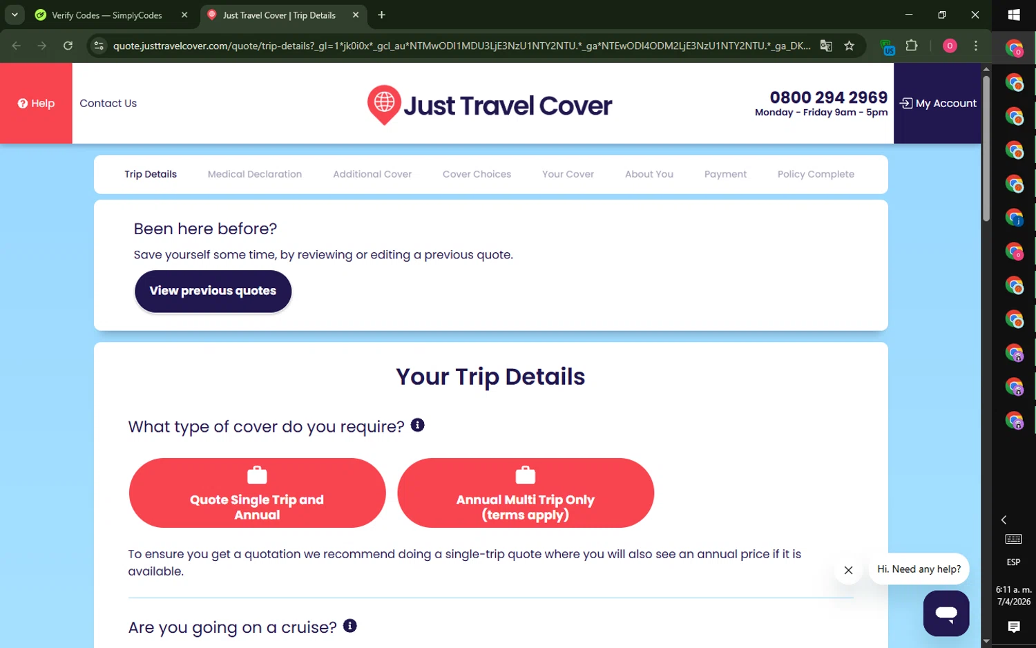 Just Travel Cover promo code screenshot showing code EMAIL10 applied at Just Travel Cover checkout page. Uploaded by SimplyCodes community member LegendaryRanger6350 on Apr 7, 2026