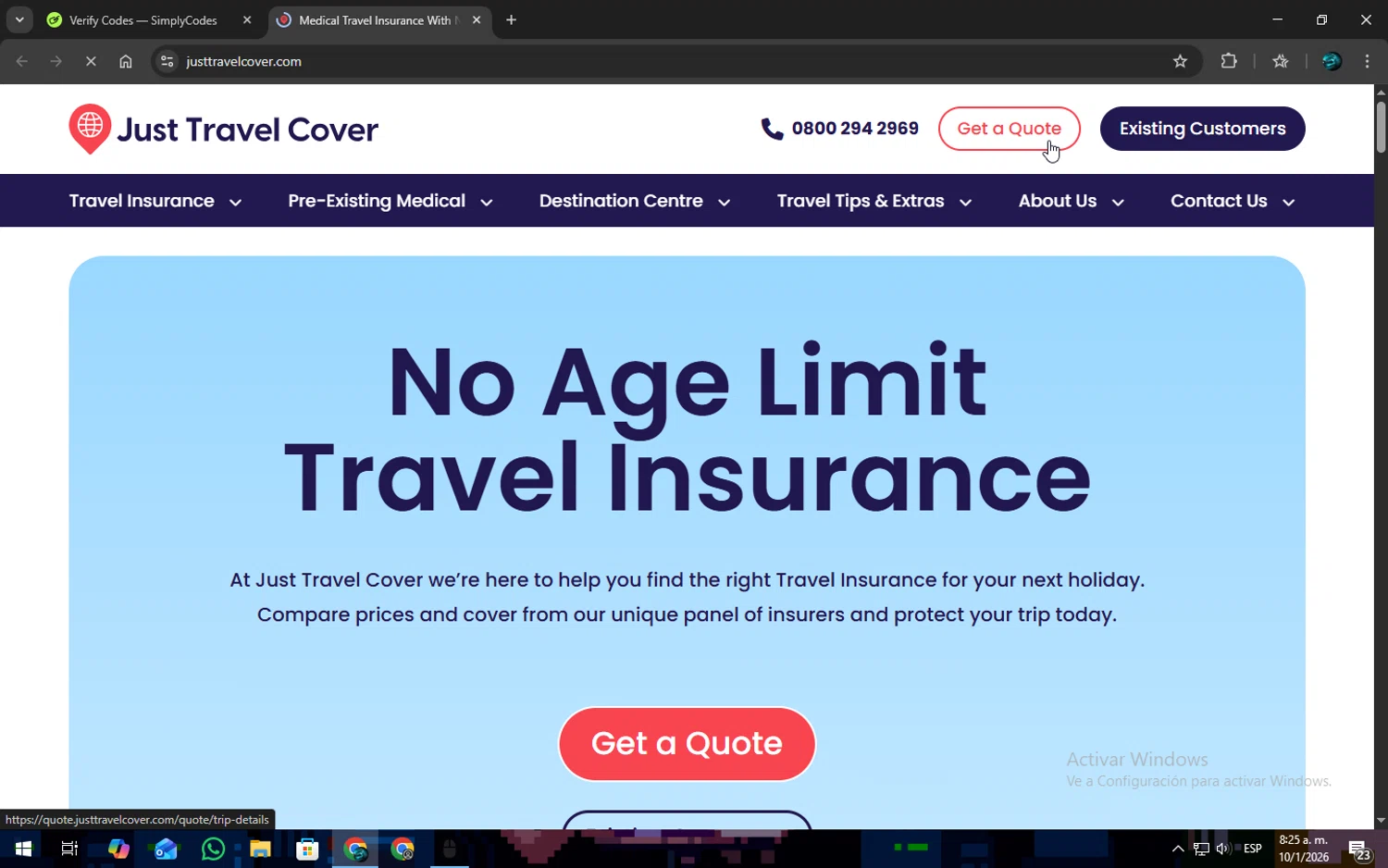 Just Travel Cover promo code screenshot showing code EMAIL10 applied at Just Travel Cover checkout page. Uploaded by SimplyCodes community member SOPACONPAN on Jan 10, 2026