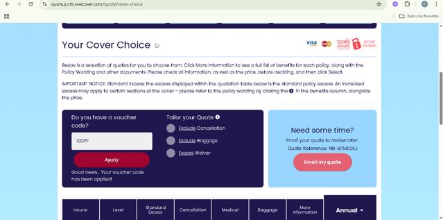 Just Travel Cover checkout page showing Just Travel Cover discount code box | Screenshot taken by SimplyCodes community member on Jun 1, 2025