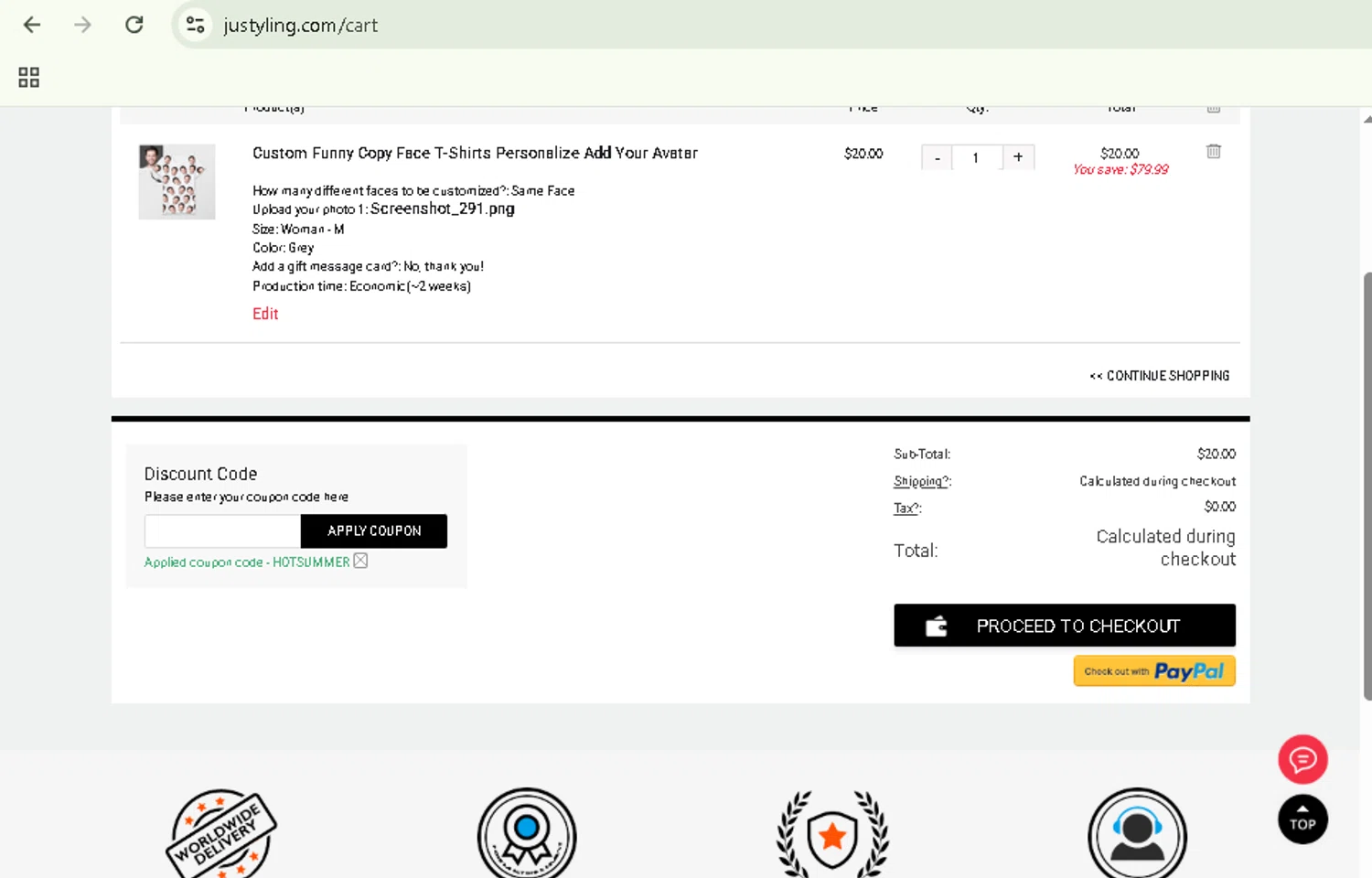 Justyling promo code screenshot showing code HOTSUMMER applied at Justyling checkout page. Uploaded by SimplyCodes community member NobleSentinel8535 on Oct 8, 2025
