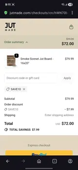 Save10 coupon verification screenshot