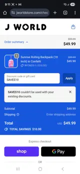 SAVES10 coupon verification screenshot