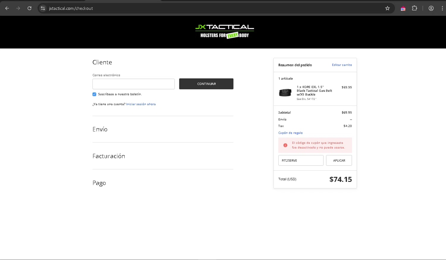JX Tactical coupon code screenshot showing code FIT2SERVE applied at JX Tactical checkout page. Uploaded by SimplyCodes community member Wilmitus on Mar 28, 2025