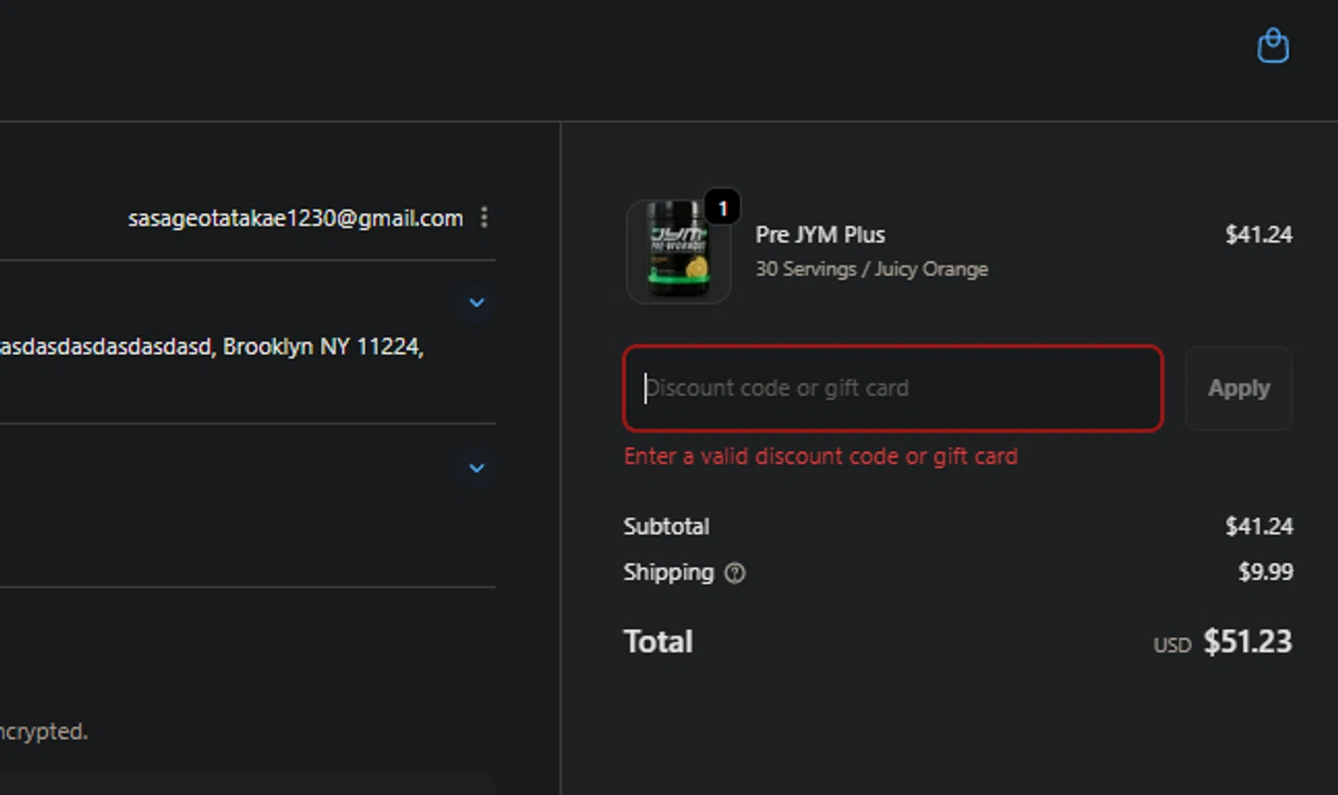 JYM Supplement Science discount code screenshot showing code BRIEBENEFIT applied at JYM Supplement Science checkout page. Uploaded by SimplyCodes community member FIREINTHEHOLE on Nov 25, 2025
